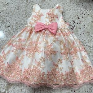 American Princess Elegant Pink and Gold Floral Kids Dress